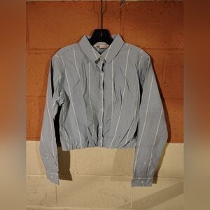 SO Light Blue Vertical-Striped Collared Cotton Shirt Top Size XS